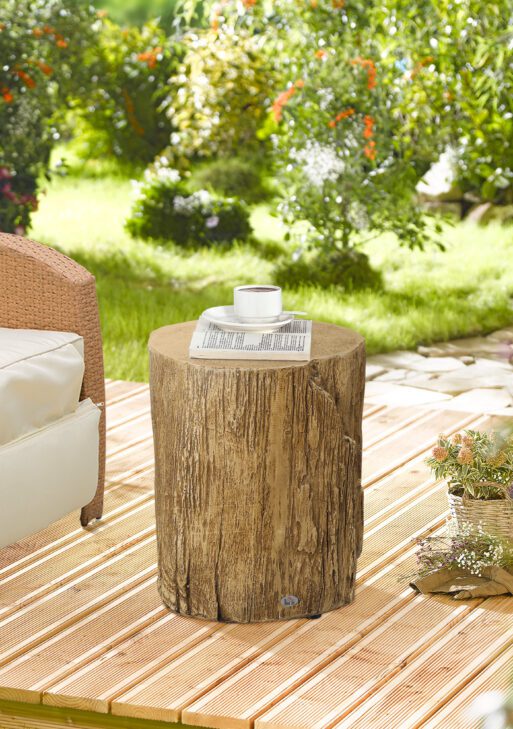 17" Tall Tree Stump End Table, Concrete Sofa Side Table for Indoor and Outdoor Use, Garden Stool