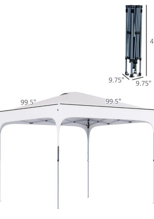 8' x 8' Pop Up Canopy Tent with Wheeled Carry Bag and 4 Sand Bags, Instant Sun Shelter, Tents for Parties, Height Adjustable, for Outdoor, Garden, Patio, White