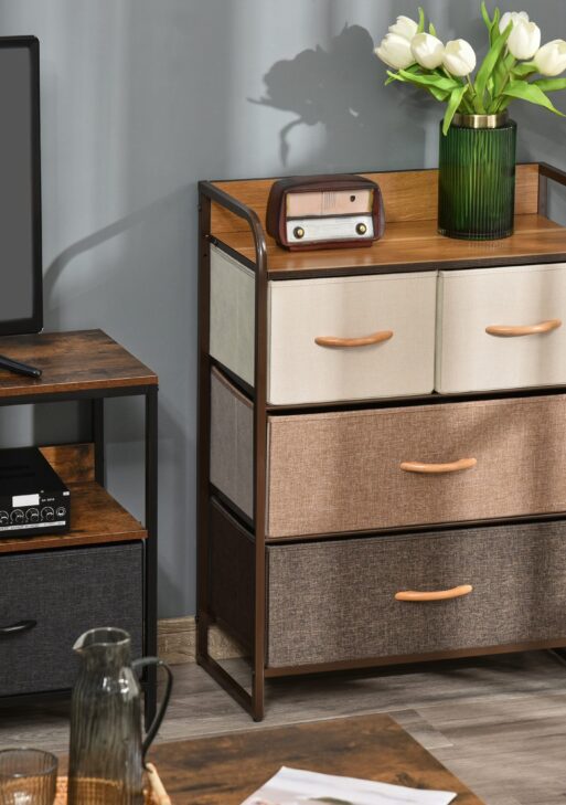 4-Drawer Dresser, 3-Tier Storage Tower with Steel Frame for Bedroom, Nursery Room, Multicolored