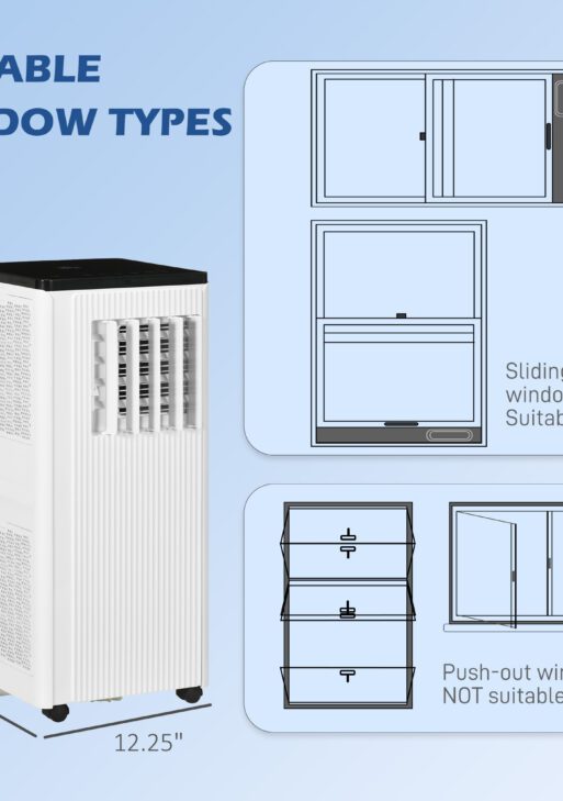 10000 BTU Smart WiFi Enabled Portable Air Conditioner for Rooms Up to 237 Sq. Ft., 3-in-1 Moible AC Unit with Dehumidifier, Fan, Sleep, App & Remote, 24H Timer, Window Installation Kit, White