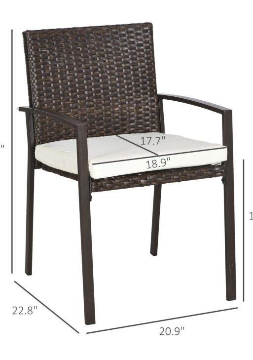 PE Rattan Outdoor Dining Chair Set with Cushion, 2 Patio Wicker Dining Chairs with Backrest, Cream White