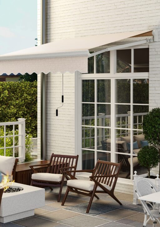 8' x 6.6' Patio Retractable Awning, Manual Exterior Sun Shade Deck Window Cover, Beige