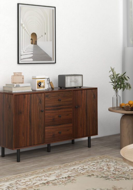 Retro Sideboard with 2 Cabinets 3 Drawers, Buffet Table, Rustic Brown
