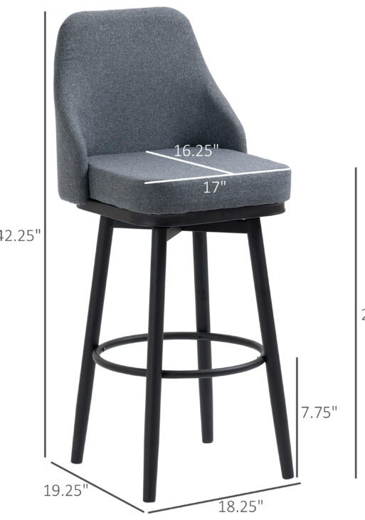 Modern Bar Stools, Set of 2 Swivel Kitchen Chairs, Dark Gray