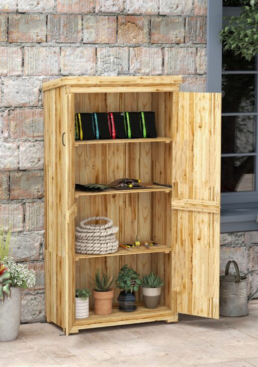 Outdoor Storage Cabinet Garden Shed with Waterproof Galvanized Metal Roof and Lockable Door, Natural