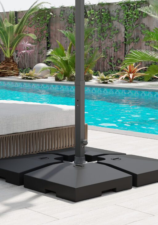 4 Pieces Cantilever Patio Umbrella Base, Outdoor Offset Umbrella Weights, 176 lbs Capacity Water or 264 lbs Capacity Sand Plates Set, Black