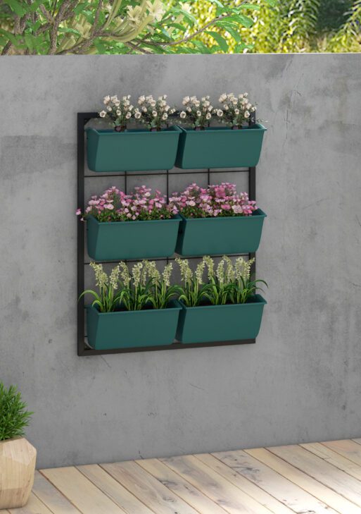 3-Tier Hanging Planter with 6 Pots for Indoor and Outdoor Use, Wall Planter, Self Draining & Wall Mounted, Green