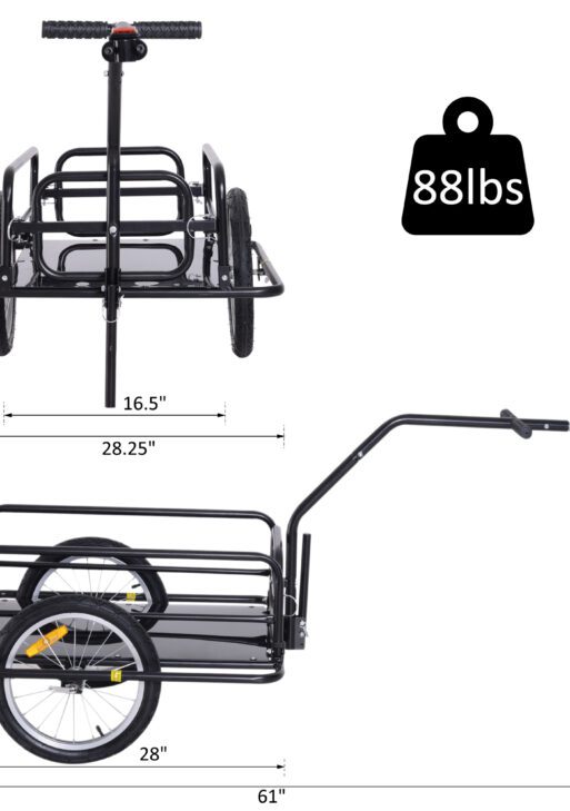 Folding Bicycle Bike Cargo Storage Cart and Luggage Trailer with Hitch - Black