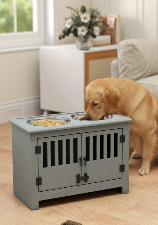 Dog Food Storage Cabinet with Bowls & Dog Feeding Station, Gray