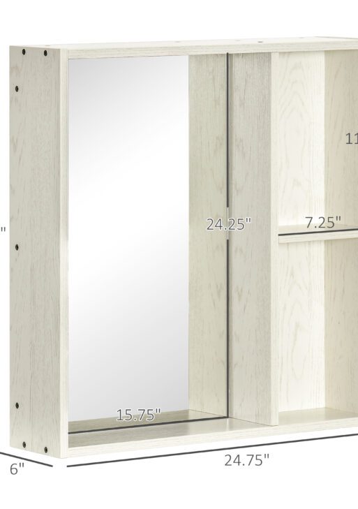 24.75" x 25.5" Bathroom Medicine Cabinet with Mirror, Storage Shelf, Over Toilet Bathroom Cabinet Wall Mounted for Living Room and Laundry Room, White