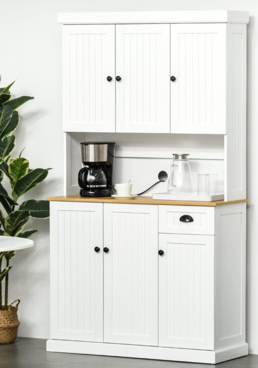 70.75" Kitchen Pantry Cabinet with Hutch Storage Cabinet Microwave Oven Stand with Drawer, White/Oak