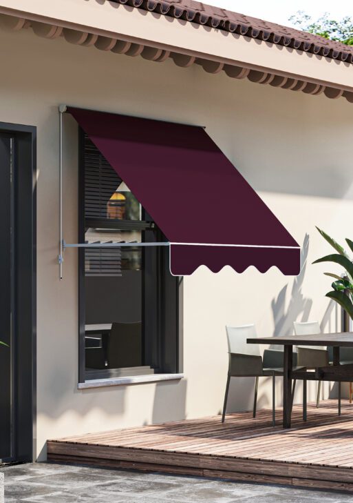 6' Drop Arm Manual Retractable Window Awning Sun Shade Shelter for Patio Balcony Outdoor, Aluminum, Can Cover 2 Windows, Wine Red