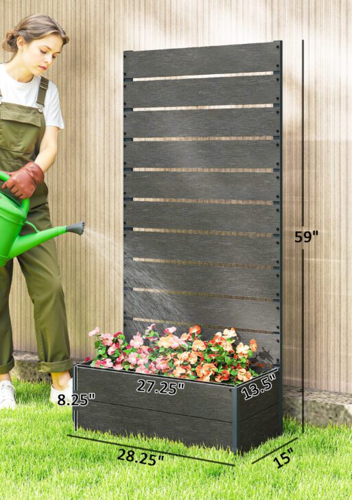 Trellis Planter for Climbing Plants, Raised Garden Bed with Trellis, Planter Box for Outdoor, 28.25" x 15" x 59", Gray