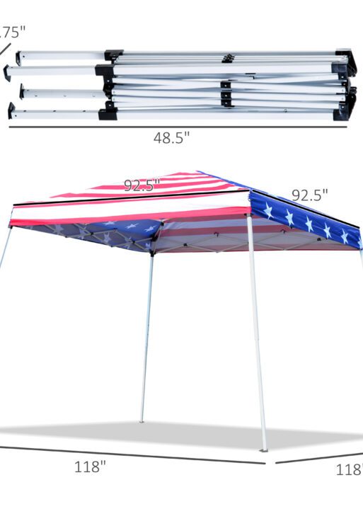 Slant Leg Pop Up Canopy Tent with American Flag Roof and Carry Bag, Beach Canopy Instant Sun Shelter, Height Adjustable, (10'x10' Base / 8'x8' Top)