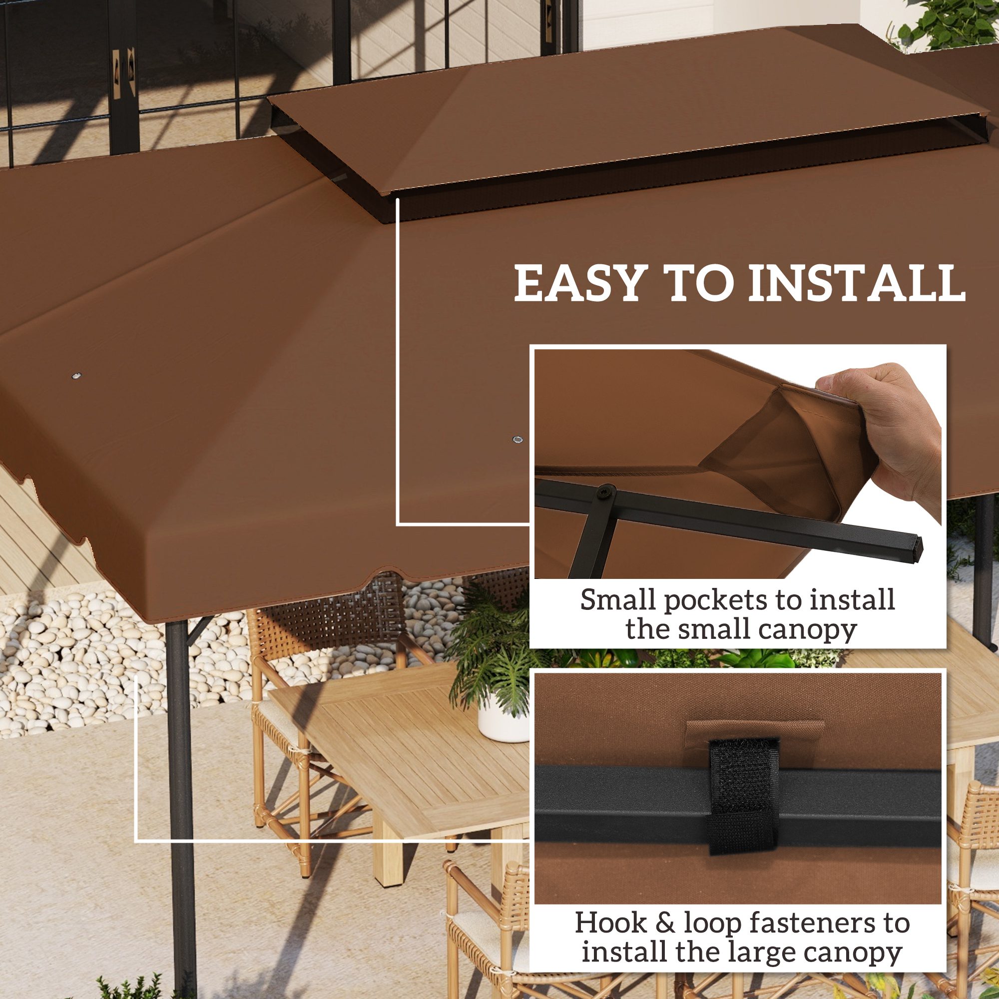 Model 84C-101 or 84C-144 13' x 10' Gazebo Replacement Canopy, Gazebo Top with Double Vented Roof (TOP ONLY), Coffee - Image 3