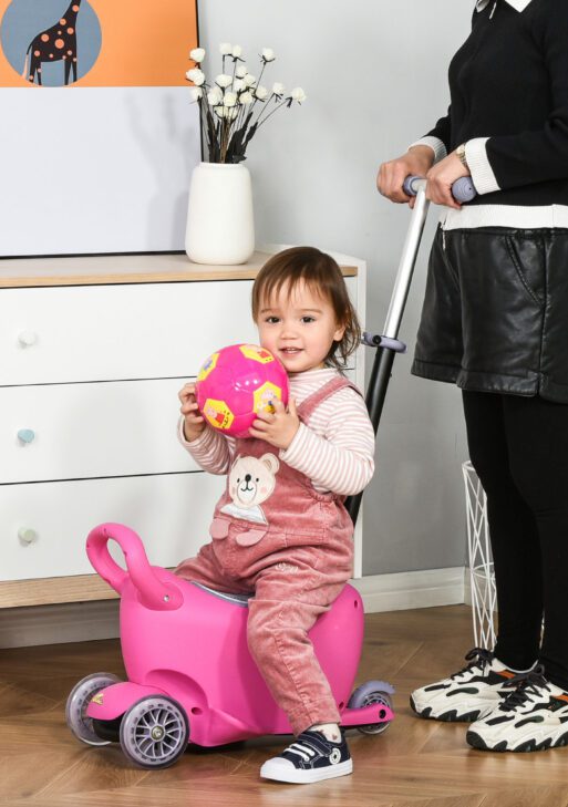 3-in-1 Ride On Push Car, Kids Scooter, Sliding Walker, Push Rider, with Adjustable Handlebar, 3 Balanced Wheels, Removable Storage Seat, for Boys and Girls Aged 2-6 Years Olds, Pink