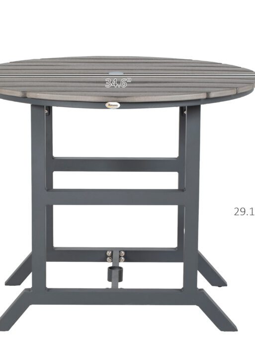 Aluminum Frame Round Patio Table with Umbrella Hole, Outdoor Dining Table for 4 People, Dark Gray