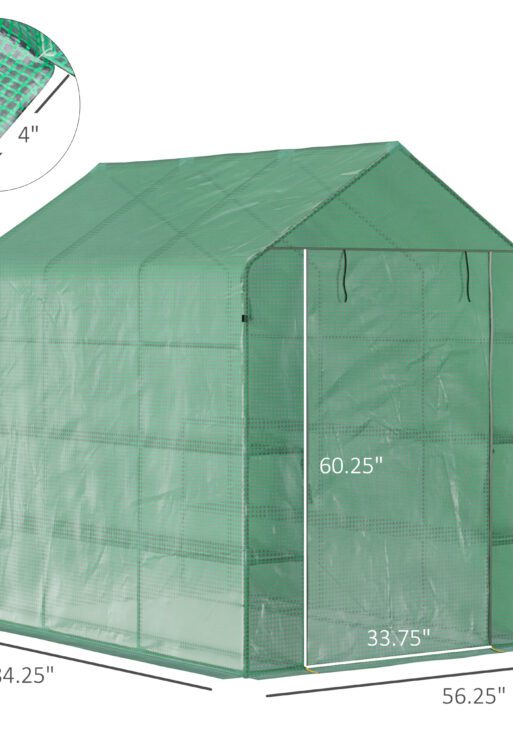 7' x 5' x 6' Walk-in Greenhouse for Outdoors with Mesh Door, 18 Shelf Hot House with Trellis, Plant Labels, UV Protective for Growing Flowers, Herbs, Vegetables, Saplings, Green