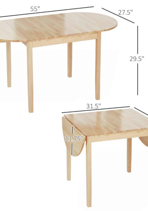 55" Wood Kitchen Table, Drop Leaf Tables for Small Spaces, Natural