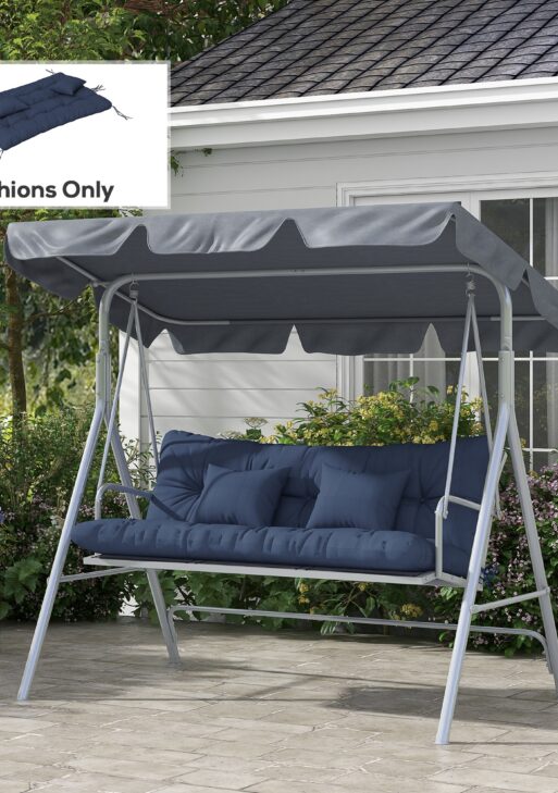 59" Tufted Bench Cushions & Throw Pillows, Replacement Bench Seat Pad, Back & 2 Pillows for Outdoor Furniture, Navy Blue