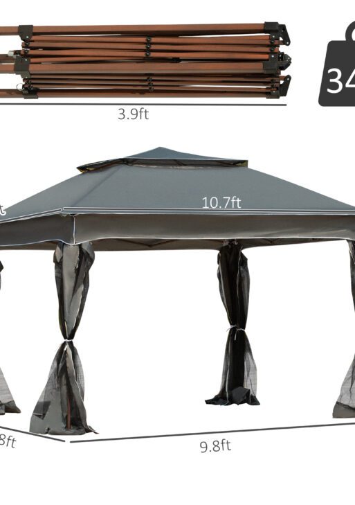 11x11 Outdoor Canopy, Portable Gazebo with Zipper Netting & Carry Bag Perfect for Backyard, Patio, Garden, Camping, Dark Gray
