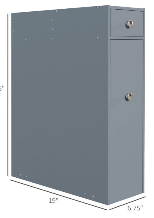 Bathroom Floor Organizer Free Standing Space Saving Narrow Storage Cabinet Bath Toilet Paper Holder with Drawers Gray