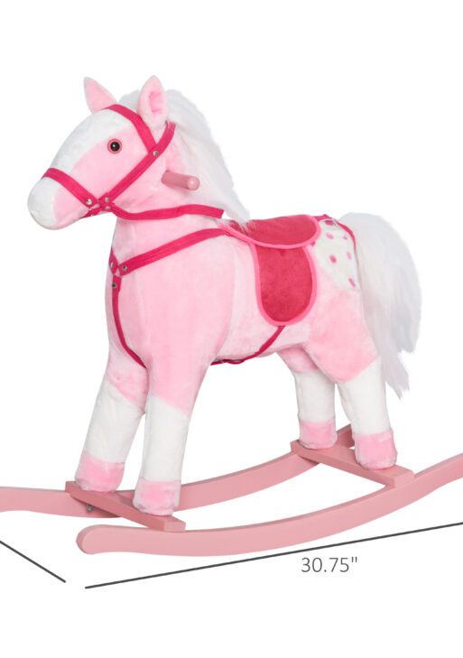 Kids Plush Toy Rocking Horse Pony Toddler Ride on Animal Rocker with Realistic Sounds, Birthday Gifts for Girls, Pink