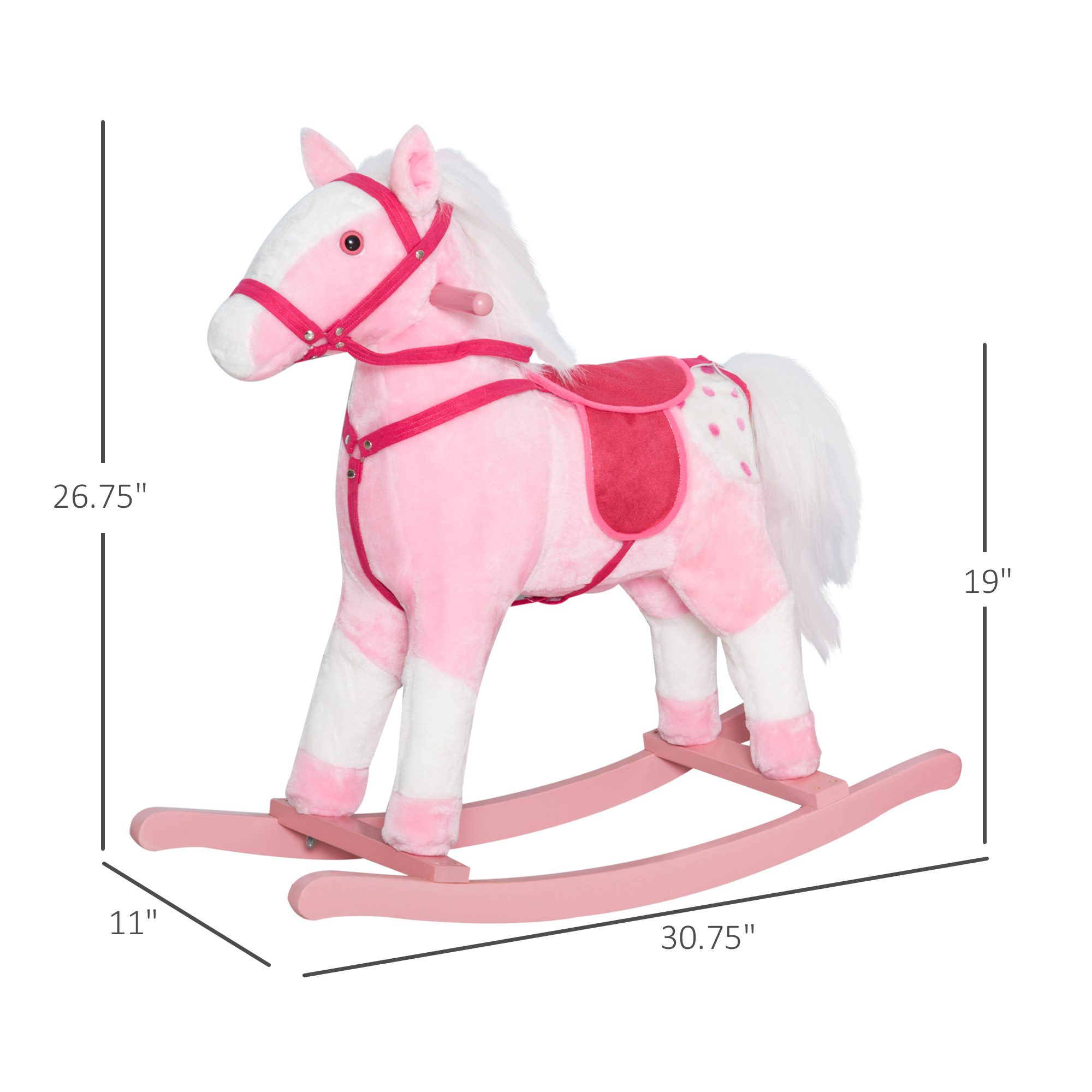 Kids Plush Toy Rocking Horse Pony Toddler Ride on Animal Rocker with Realistic Sounds, Birthday Gifts for Girls, Pink - Image 1
