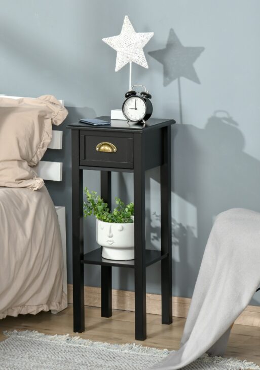 2-Tier Side Table with Drawer Shelf, End Table for Living Room Hallway, Black