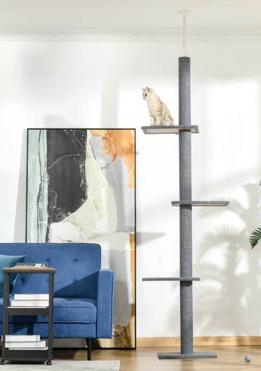 Floor-to-Ceiling Cat Tree Cat Climbing Tower with Sisal-Covered Scratching Posts Natural Cat Tree Activity Center for kittens Cat tower furniture, Grey