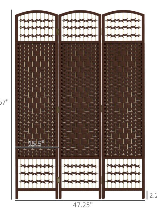 3 Panel Folding Room Divider Portable Privacy Screen Wave Fiber Room Partition for Home Office Brown