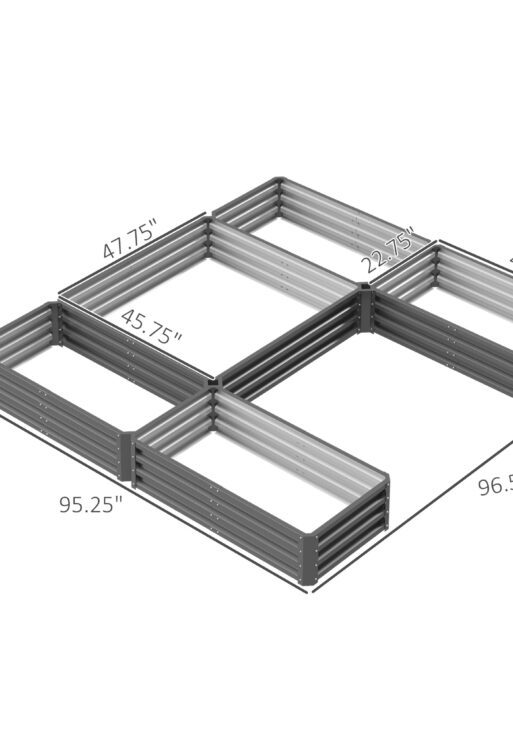 Steel Raised Garden Bed, Set of 5 Large Box Planters for Outdoor Plants Vegetables Flowers Herbs, 8x8x1ft, Gray