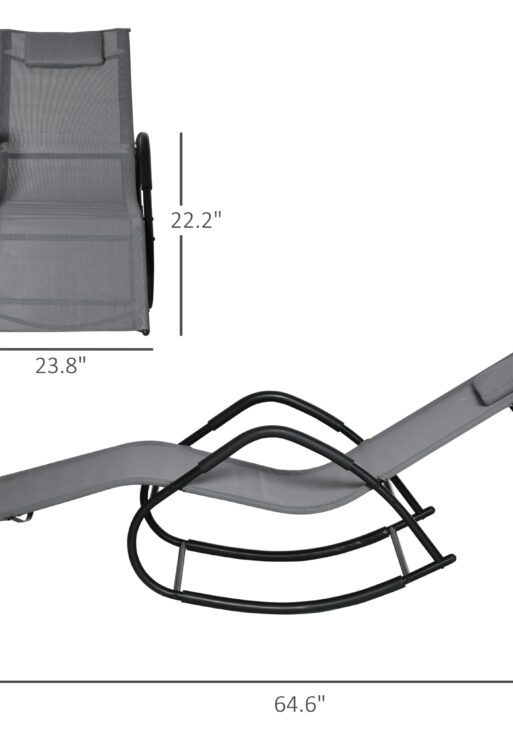 Rocking Chair, Zero Gravity Patio Chaise Sun Lounger, Outdoor Rocker, UV Water Resistant, Pillow for Sunbathing, Lawn, Garden or Pool, Gray