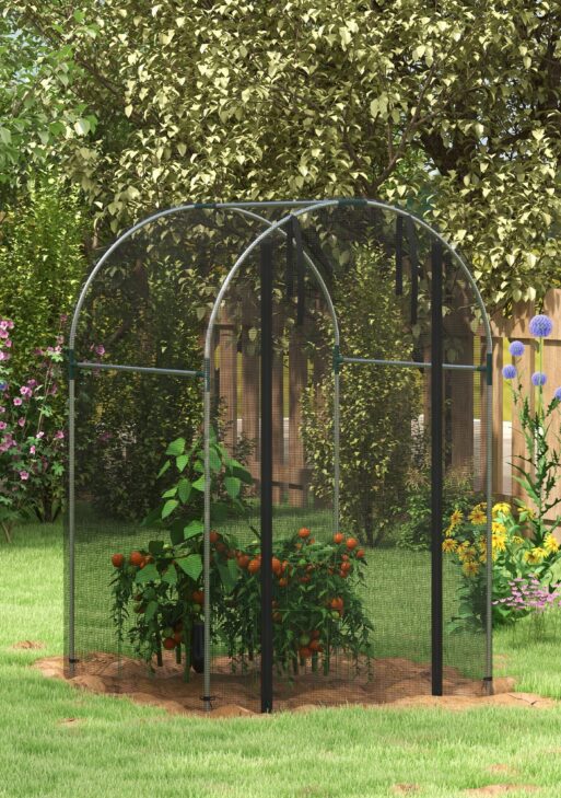 Galvanized Steel Crop Cage, Plant Protection Tent with Zippered Door, 4' x 4', Black