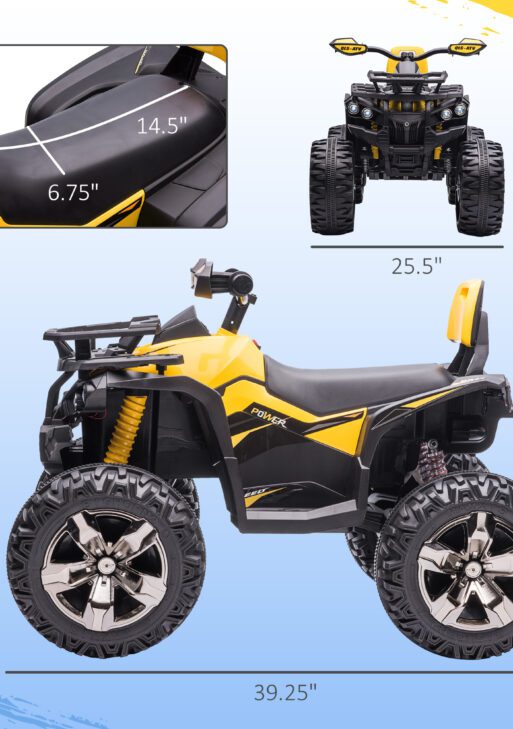 12V Kids Recharging Ride-on Electric ATV Quad w/ Realistic Headlights Wide Wheel, Yellow