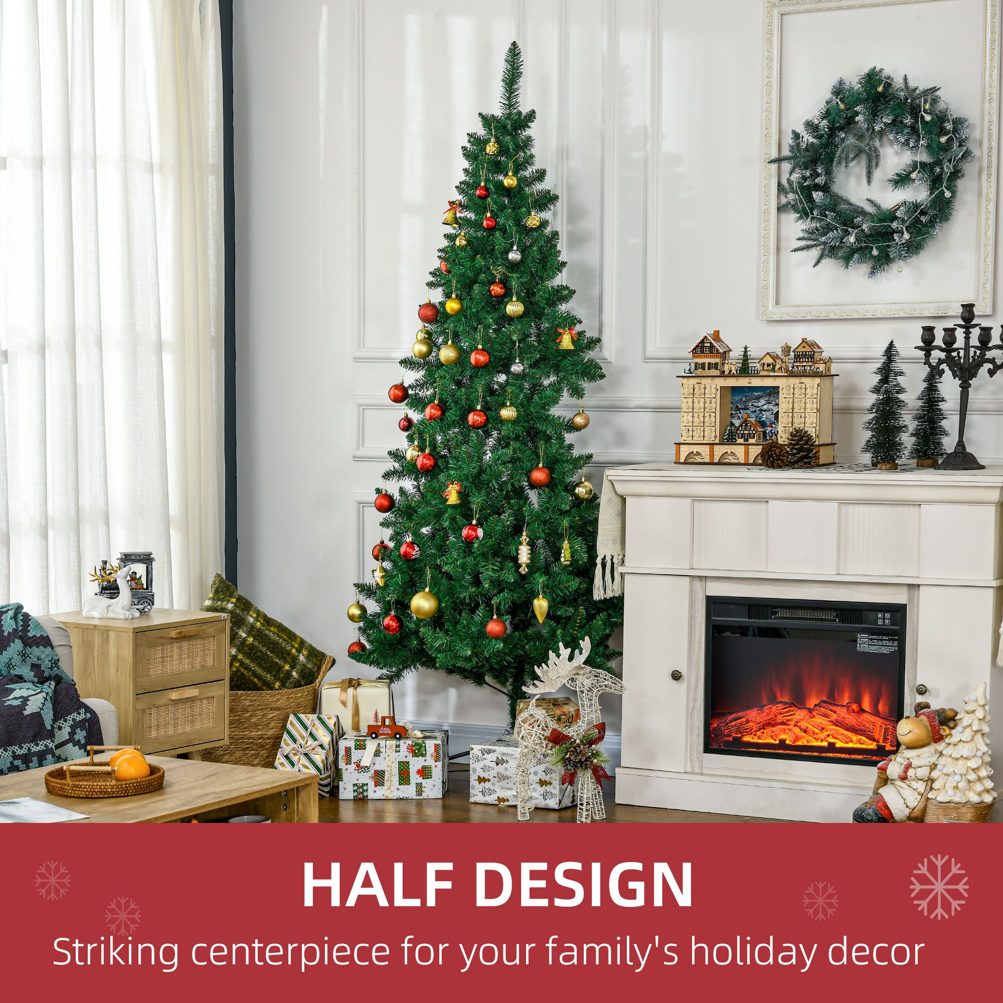 7' Artificial Half Christmas Trees with Auto Open, Steel Base, for Indoor Xmas Décor - Image 2