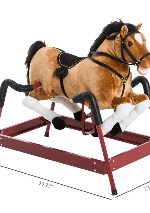 Durable Kids Plush Spring Rocking Horse, Ride On Rocking Horse with Realistic Sounds, Brown