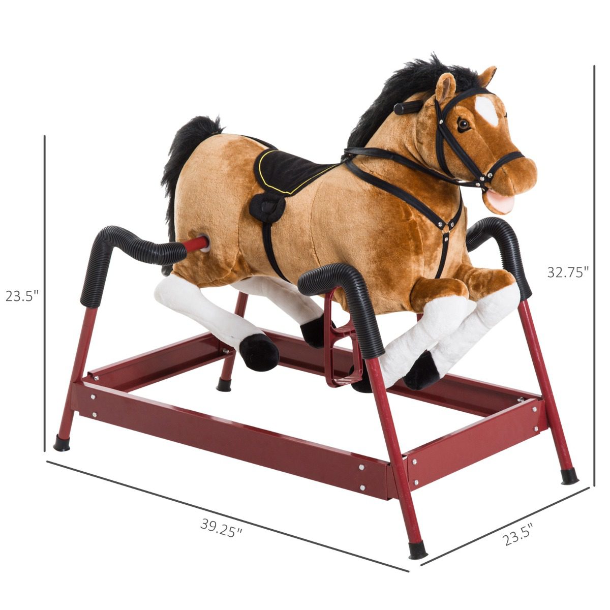 Durable Kids Plush Spring Rocking Horse, Ride On Rocking Horse with Realistic Sounds, Brown - Image 1
