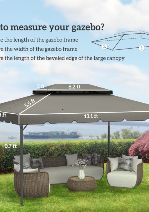 Model 84C-101 or 84C-144 13' x 10' Gazebo Replacement Canopy, Gazebo Top with Double Vented Roof (TOP ONLY), Gray