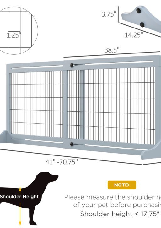 71" W x 27.25" H Extra Wide Freestanding Pet Gate with Adjustable Length Dog, Cat, Barrier for House, Doorway, Hallway, Blue-Gray