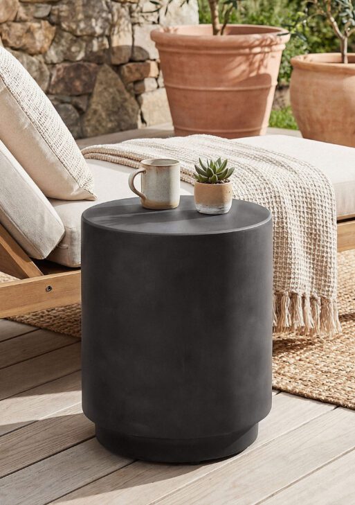 Lightweight Accent Table with Concrete Finish Round Side Table, Dark Gray