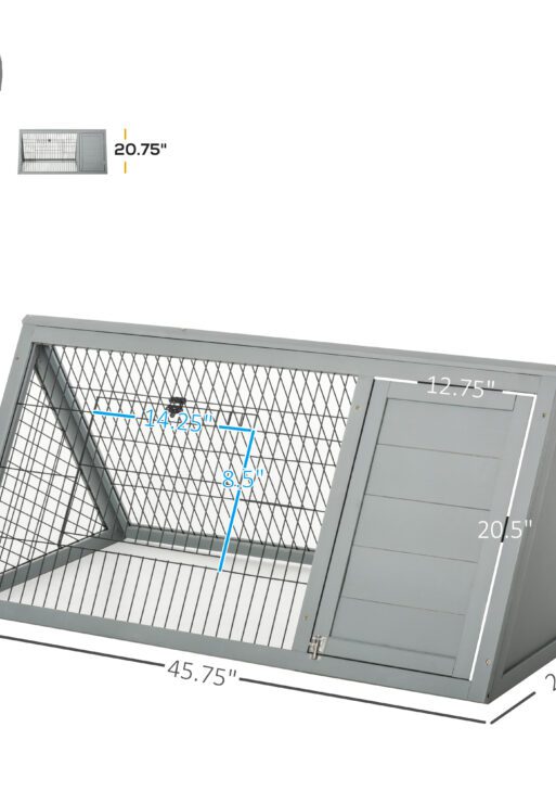 46" x 24" Wooden A-Frame Outdoor Rabbit Hutch, Small Animal Cage, Bunny Hutch with Outside Run & Ventilating Wire, for Rabbits, Chickens, Ducks, Gray