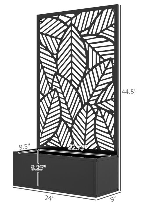 Metal Outdoor Privacy Screen with Raised Garden Bed, Privacy Panel and Planter Box, Wall-Mounted or Freestanding, Black