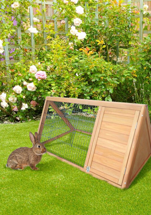 46" x 24" Wooden A-Frame Outdoor Rabbit Hutch, Small Animal Cage, Bunny Hutch with Outside Run & Ventilating Wire, for Rabbits, Chickens, Ducks, Yellow
