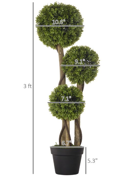 35.5" Artificial Ball Boxwood Topiary Tree Fake Plant in Pot for Indoor Outdoor Living Room Decoration Light Green