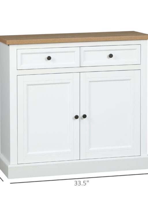 Sideboard Buffet Cabinet, Coffee Bar Cabinet with 2 Drawers and Double Door Cupboard for Kitchen, Living Room, Entryway, White