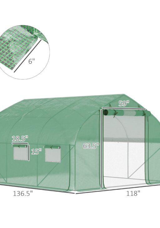 11.5' x 10' x 6.5' Walk-in Tunnel Greenhouse, Green House with Zippered Mesh Door, 7 Mesh Windows & Roll-up Sidewalls, Upgraded Gardening Plant Hot House with Galvanized Steel Hoops, Green