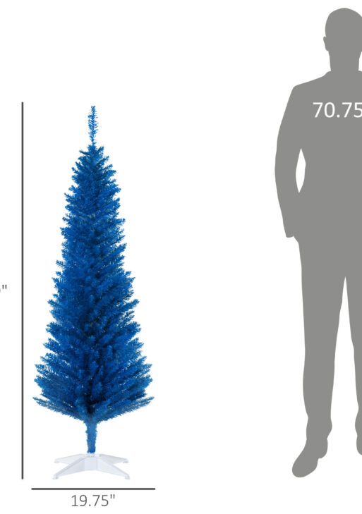 5FT Decorated Christmas Tree, Pencil Christmas Tree with 294 Realistic Branch Tips and Plastic Stand, Blue