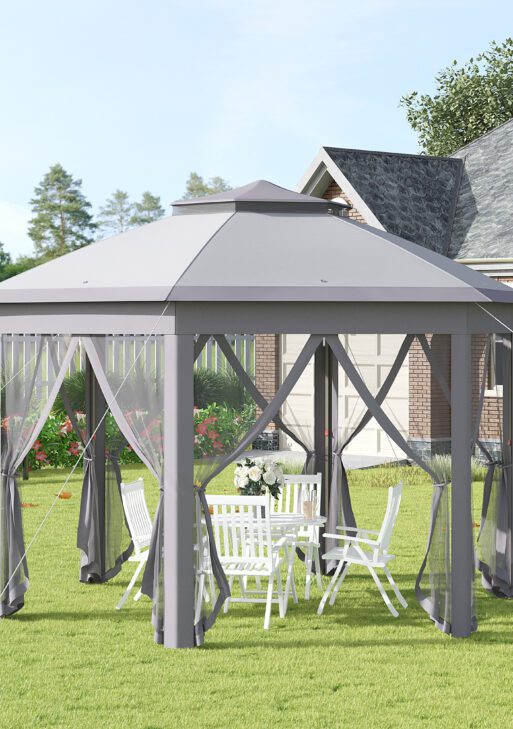 11' x 13' Pop Up Gazebo Canopy Tent with Zippered Mesh Sidewalls and Carrying Bag, Event Tent Shelter for Patio Garden Backyard, Gray