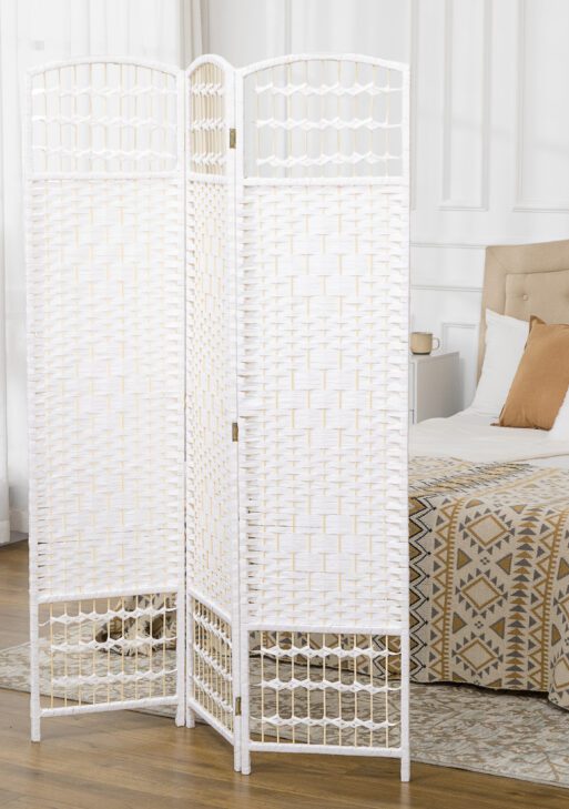 3 Panel Folding Room Divider Portable Privacy Screen Wave Fiber Room Partition for Home Office White